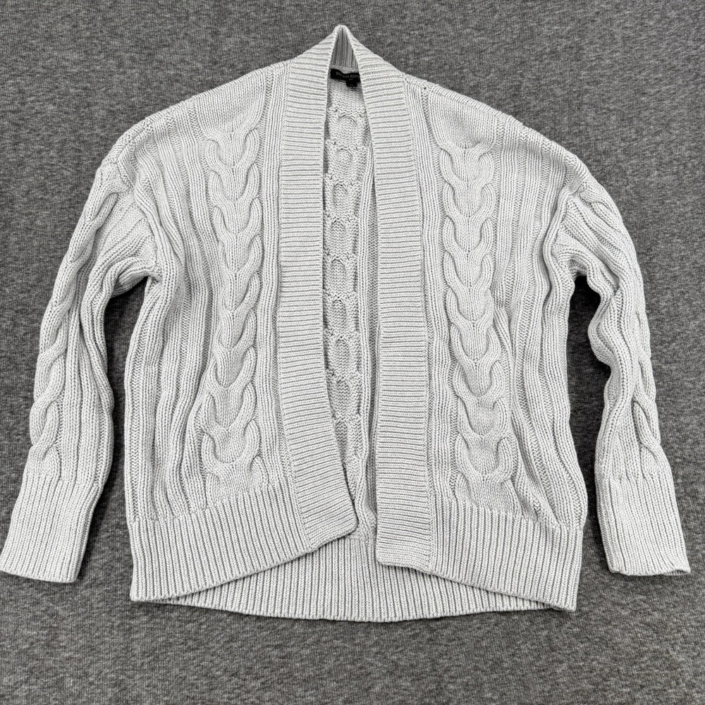 Banana Republic Womens Cable Knit Open Front Cardigan Sweater Gray Cotton Wool M
